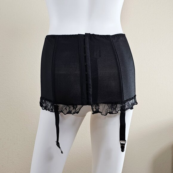 Coquette Black Nude Retro Garter Belt, Lace and Satin with Bows - Picture 4 of 11